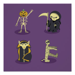Halloween Skeleton Dracula Mummy Grim Sensenmann Poster