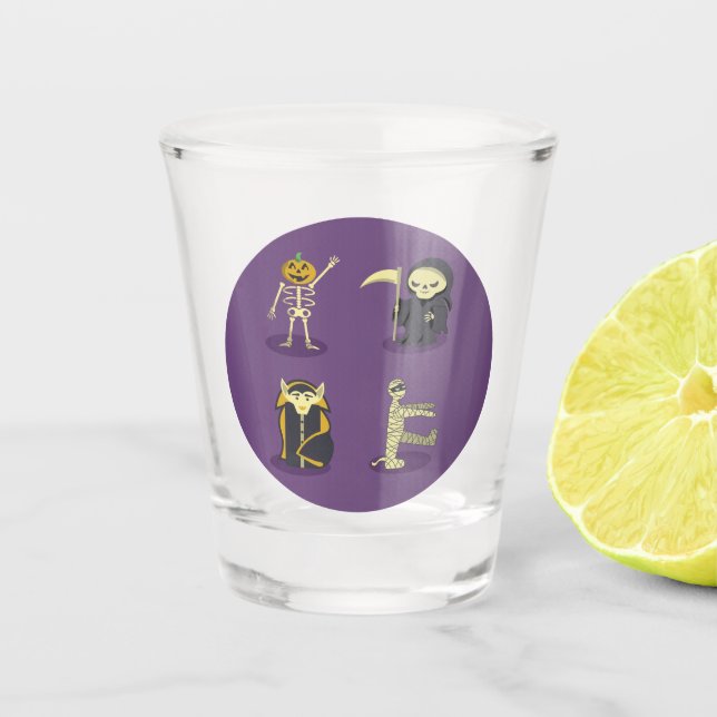 Halloween Skeleton Dracula Mummy Grim Sensenmann Schnapsglas (Vorderseite)