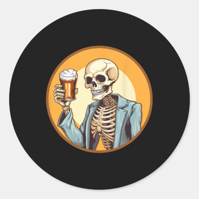 Halloween Skeleton Drink Beer Runder Aufkleber (Vorderseite)