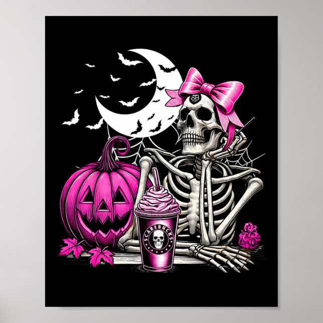 Halloween Skeleton Drink Kaffee Pink Coquette B Poster (Vorne)