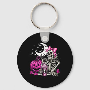 Halloween Skeleton Drink Kaffee Pink Coquette B Schlüsselanhänger