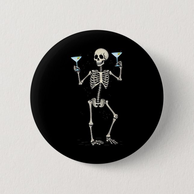 Halloween Skeleton Drink Martini Schwanz Button (Vorderseite)