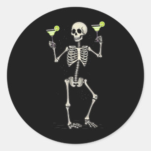 Halloween Skeleton Drinks Margarita Schwanz Runder Aufkleber