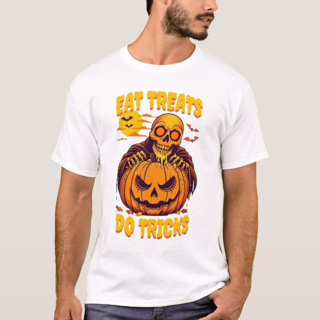 Halloween Skeleton Eat Treats Do Tricks T-Shirt (Vorderseite)