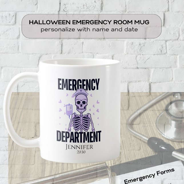 Halloween Skeleton Emergency Department Medical Kaffeetasse (Von Creator hochgeladen)