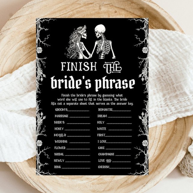 Halloween Skeleton Finish the Bride's Phrase Game Einladung (Halloween Skeleton Finish the Bride's Phrase Game)