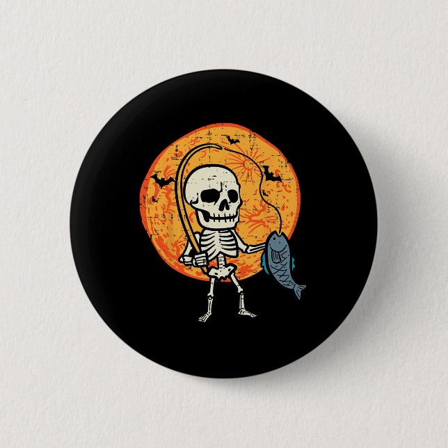 Halloween Skeleton Fischereikostüm Fischer Männer  Button (Vorderseite)