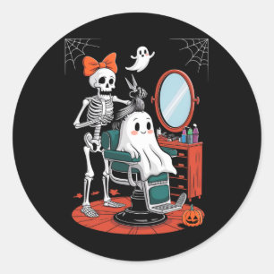 Halloween Skeleton Friseur Frisör Runder Aufkleber