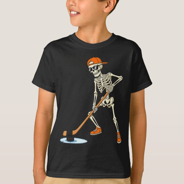 Halloween Skeleton Funny Hockey For Boys Teens Men T-Shirt (Vorderseite)