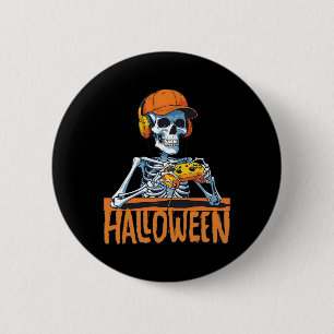 Halloween Skeleton Gamer Funny Video Gaming Boys m Button