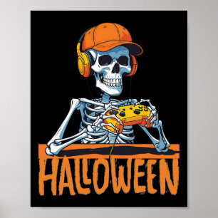 Halloween Skeleton Gamer Funny Video Gaming Boys m Poster