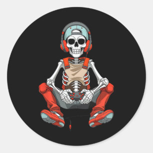Halloween Skeleton Gamer Funny Video Gaming Boys m Runder Aufkleber