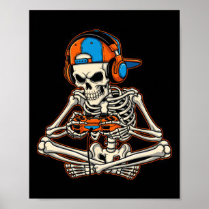 Halloween Skeleton Gamer Gamer Boys Men Kid Poster