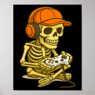 Halloween Skeleton Gamer Gamer Boys Men Kid Poster
