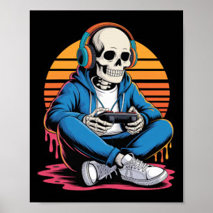 Halloween Skeleton Gamer Gamer Boys Men Kid Poster