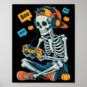 Halloween Skeleton Gamer Gamer Boys Men Kid Poster