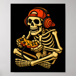 Halloween Skeleton Gamer Gamer Boys Men Kid Poster