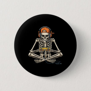 Halloween Skeleton Gamer Gaming Funny Gaming Button