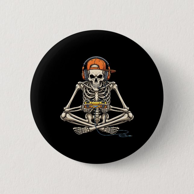 Halloween Skeleton Gamer Gaming Funny Gaming Button (Vorderseite)