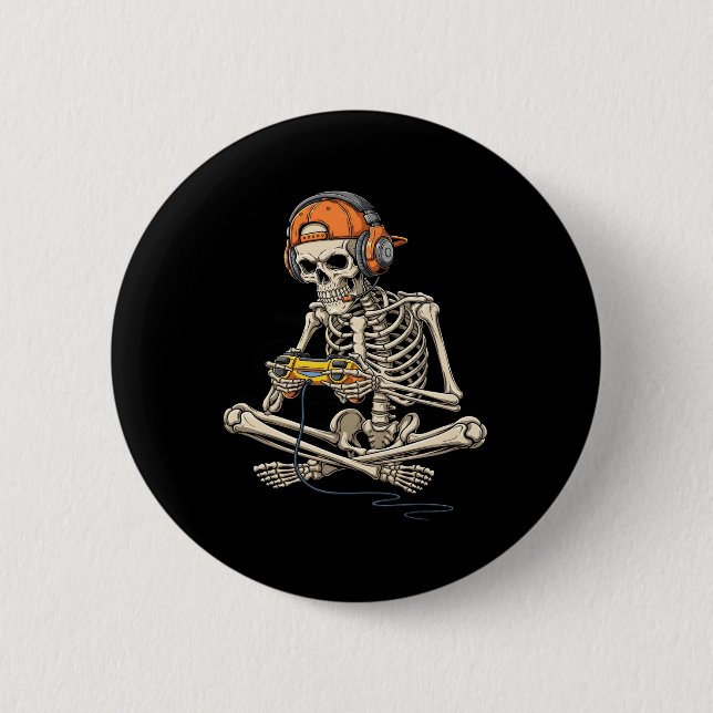 Halloween Skeleton Gamer Gaming Funny Gaming Button (Vorderseite)