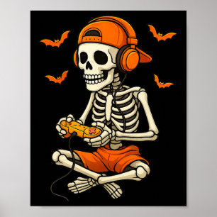 Halloween Skeleton Gamer Gaming Funny Gaming Poster