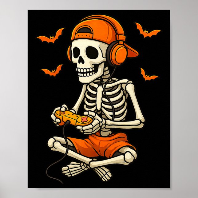 Halloween Skeleton Gamer Gaming Funny Gaming Poster (Vorne)