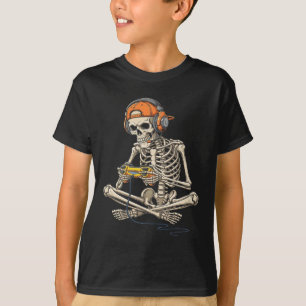 Halloween Skeleton Gamer Gaming Funny Gaming T-Shirt