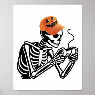 Halloween Skeleton Gamer Gaming Men Boys Kid Poster