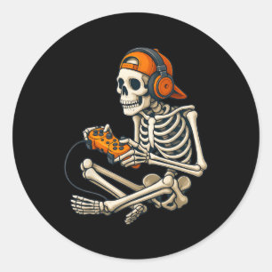 Halloween Skeleton Gamer Headphones Video Gaming C Runder Aufkleber