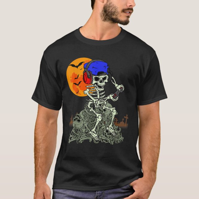 Halloween Skeleton Gamer Jungs Jugendstrahlenjunge T-Shirt (Vorderseite)