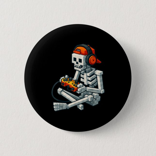 Halloween Skeleton Gamer Pixel Video Gaming Boys M Button (Vorderseite)