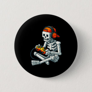 Halloween Skeleton Gamer Pixel Video Gaming Boys M Button