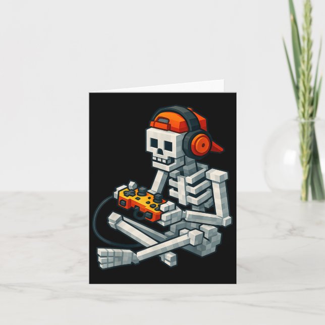 Halloween Skeleton Gamer Pixel Video Gaming Boys M Karte (Vorderseite)