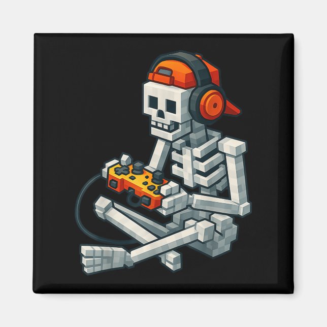 Halloween Skeleton Gamer Pixel Video Gaming Boys M Magnet (Vorne)