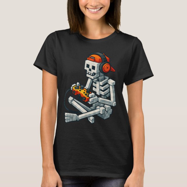 Halloween Skeleton Gamer Pixel Video Gaming Boys M T-Shirt (Vorderseite)