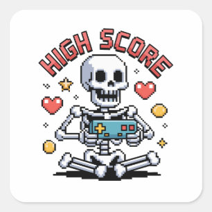 Halloween Skeleton Gamer Pixel Video Gaming Quadratischer Aufkleber