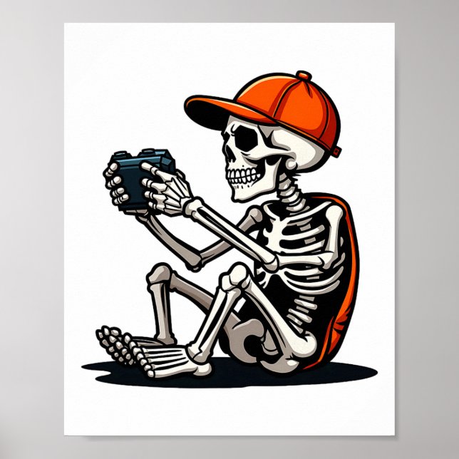 Halloween Skeleton Gamer Video Gaming 1  Poster (Vorne)