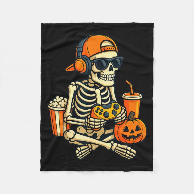 Halloween Skeleton Gamer Video Gaming Boys Men Kid Fleecedecke (Vorderseite)