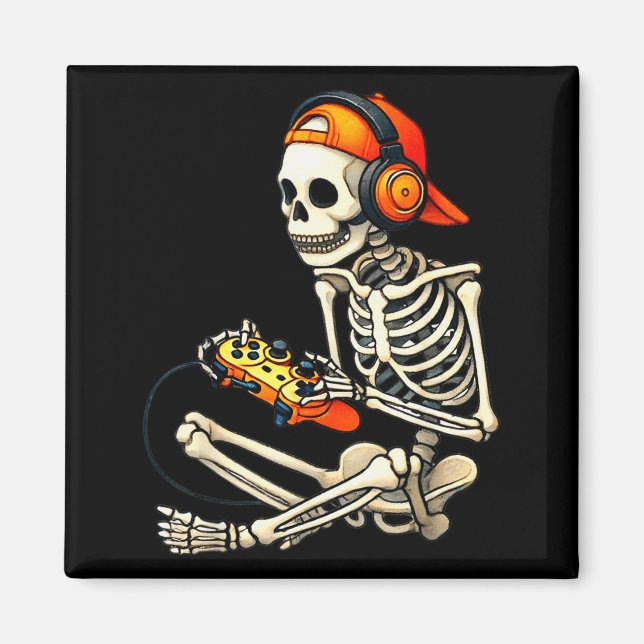 Halloween Skeleton Gamer Video Gaming Boys Men Kid Magnet (Vorne)