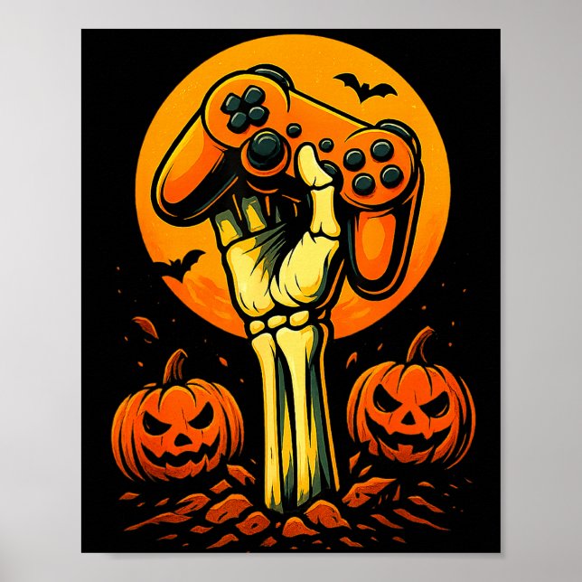 Halloween Skeleton Gamer Video Gaming Controller B Poster (Vorne)