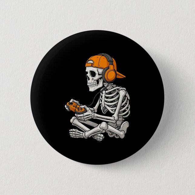 Halloween Skeleton Gamer Video Gaming Funny Skelet Button (Vorderseite)