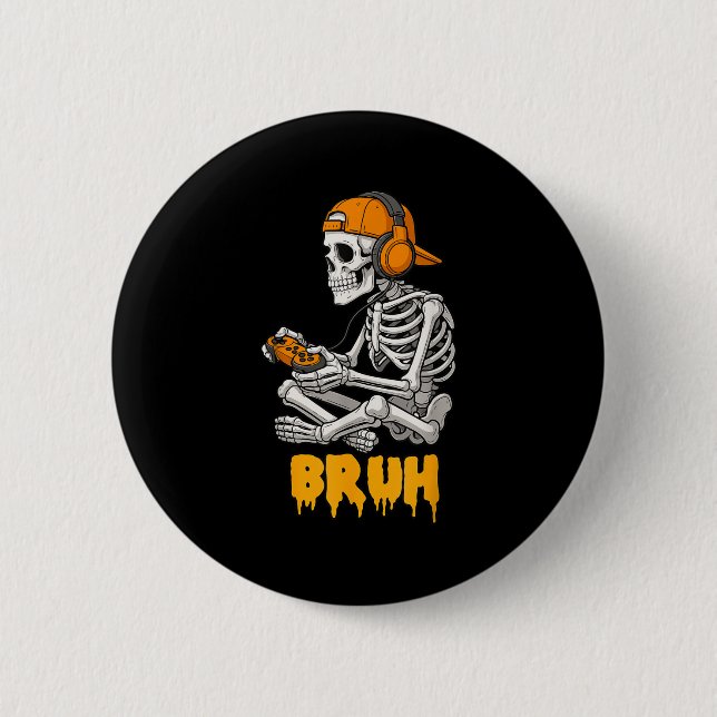 Halloween Skeleton Gamer Video Gaming Funny Skelet Button (Vorderseite)