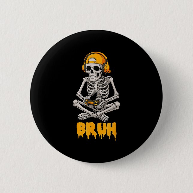 Halloween Skeleton Gamer Video Gaming Funny Skelet Button (Vorderseite)