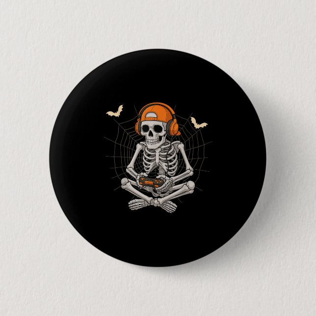 Halloween Skeleton Gamer Video Gaming Funny Skelet Button (Vorderseite)