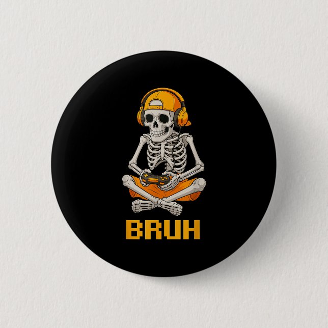 Halloween Skeleton Gamer Video Gaming Funny Skelet Button (Vorderseite)
