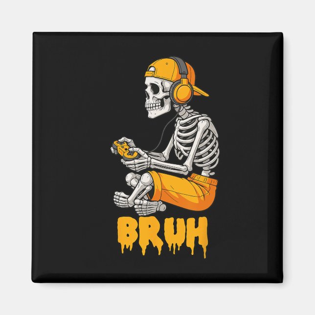 Halloween Skeleton Gamer Video Gaming Funny Skelet Magnet (Vorne)