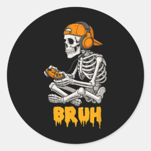 Halloween Skeleton Gamer Video Gaming Funny Skelet Runder Aufkleber