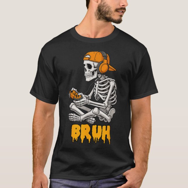 Halloween Skeleton Gamer Video Gaming Funny Skelet T-Shirt (Vorderseite)