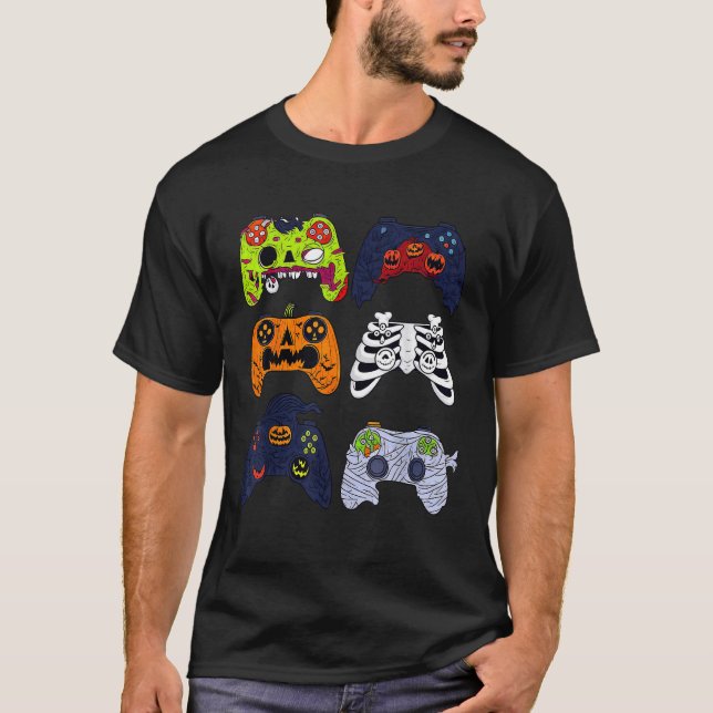Halloween Skeleton Gaming Controller Zombie Mummy T-Shirt (Vorderseite)