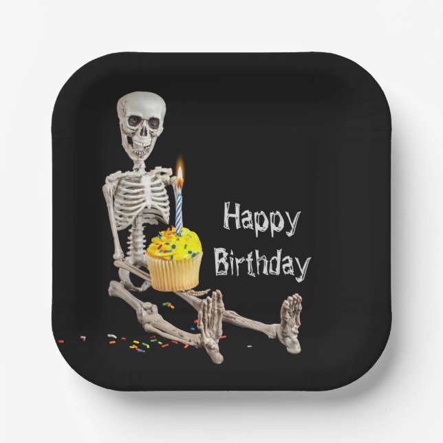 Halloween Skeleton Geburtstag auf schwarz Pappteller (Vorderseite)